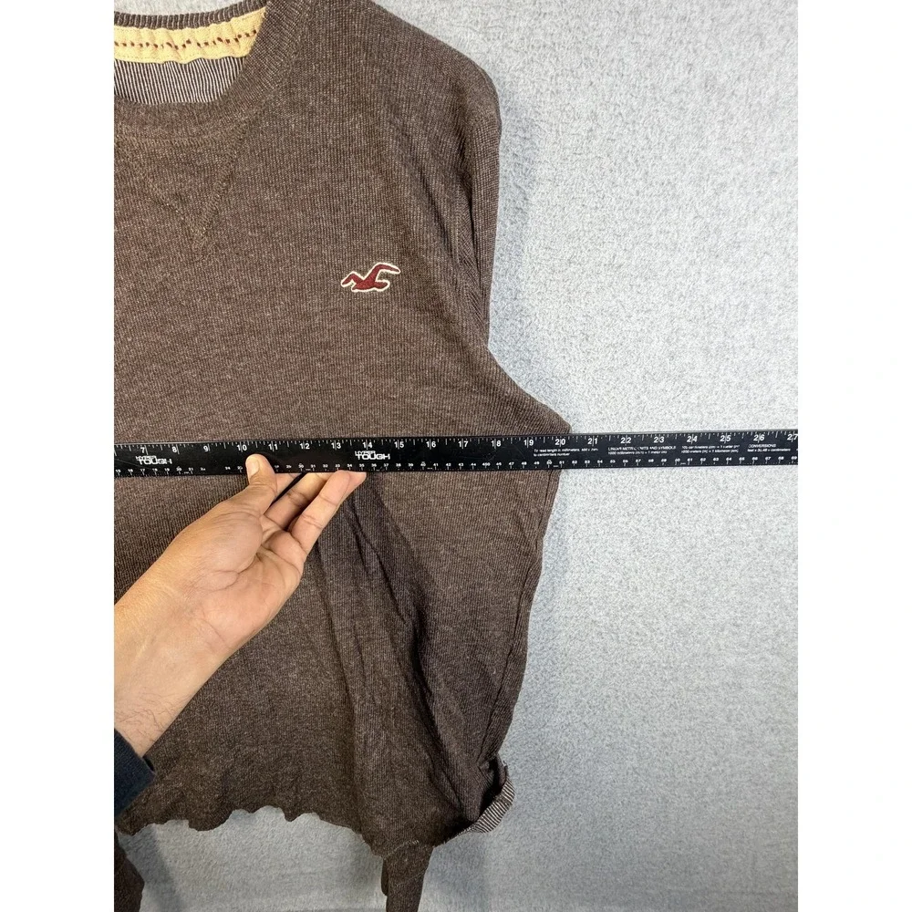 Hollister Sweater Mens Large Brown Waffle Knit Long Sleeve Logo Casual